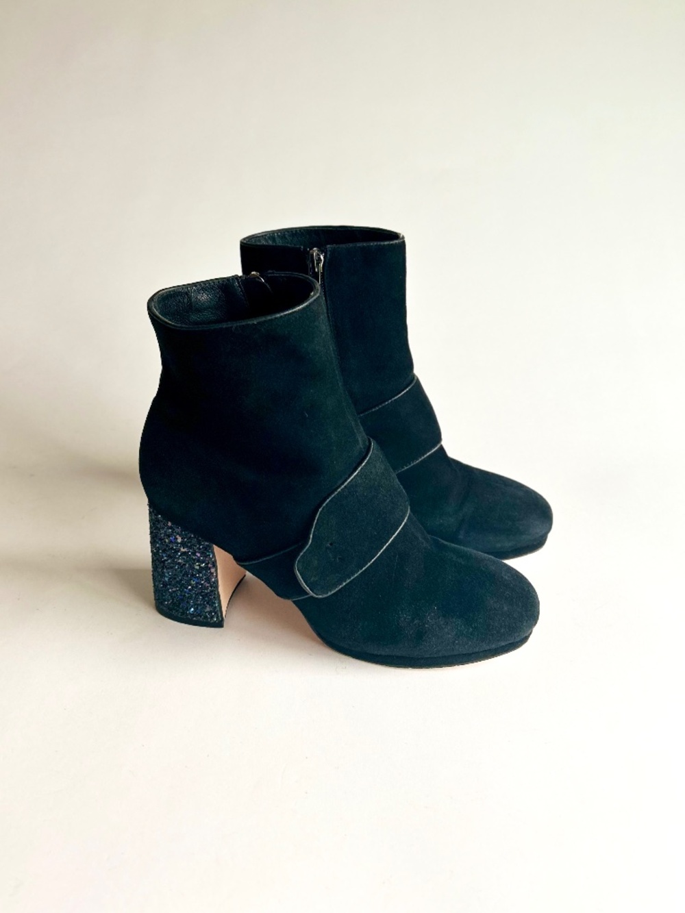 Gucci Black Suede Genuine Leather Glitter Heel Ankle Boots size EUR 40, US 9.5